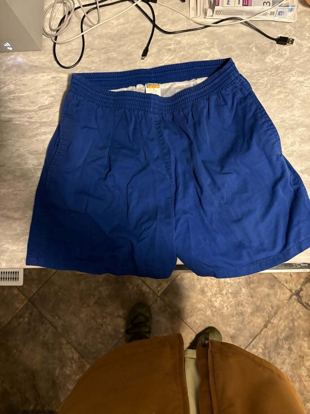 West Side Vintage Blue Cotton Mesh Lined Swim Trunks Shorts Size M